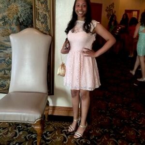 Blush Pink Lace Fit & Flare Dress – Wedding, Baby Shower, or Formal